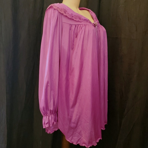 NEW Vintage GILEAD Babydoll Nightgown SILKY PURPLE Lace Collar Balloon Sleeve M - Picture 6 of 12